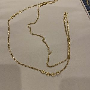 Vintage Monet Goldtone Flat Chain LongNecklace w/ 4 Circles at Various Intervals